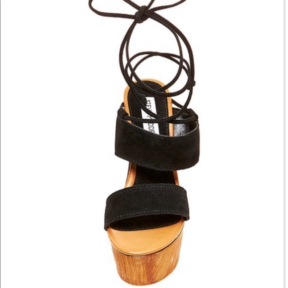 Steve Madden Beachbar Wedge Platform Black Tan 9 Suede wooden heel - Picture 6 of 16